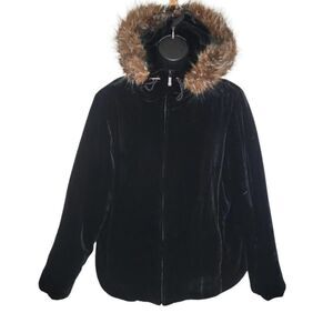 RALPH LAUREN | Fur Trimmed Velvet Hoodie Jacket - size Sm in Black